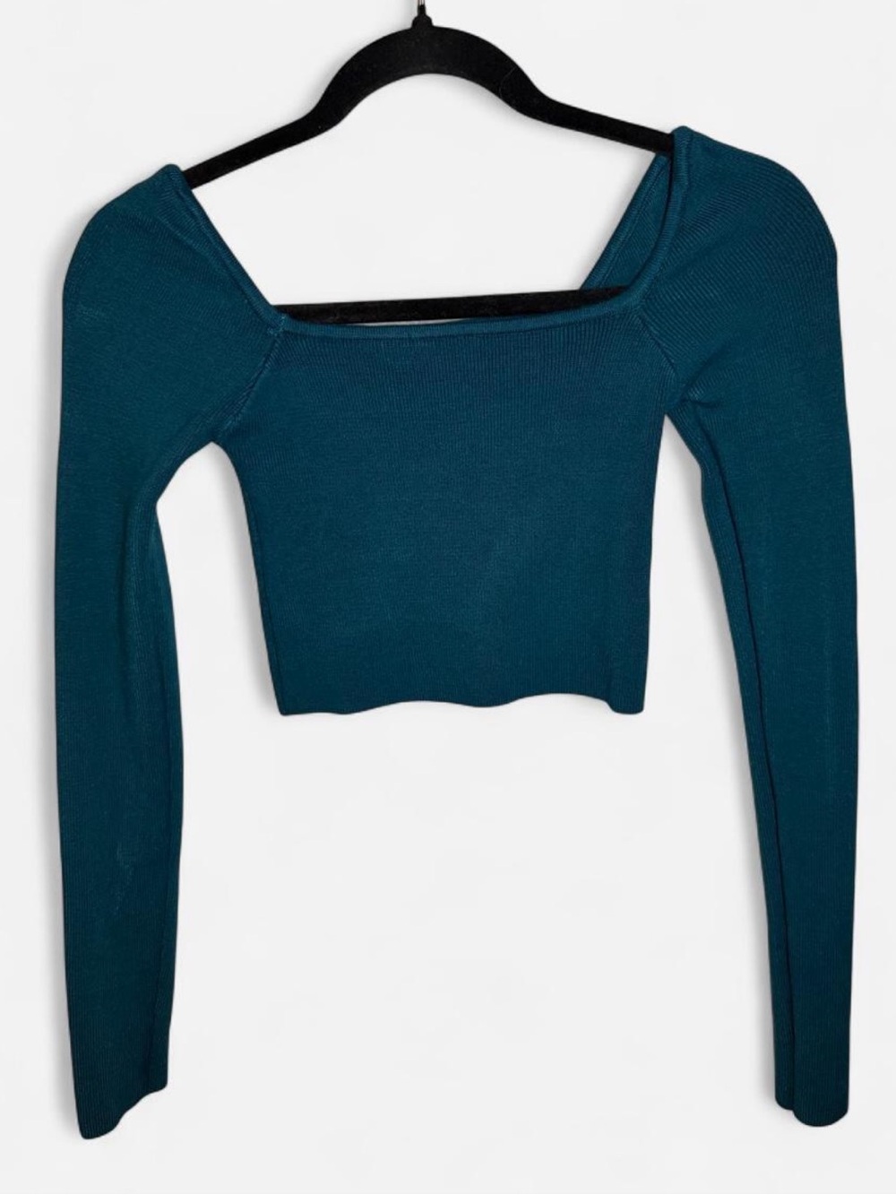 Forever 21 Teal Square Neck Long Sleeve Crop Top